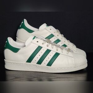 🔥 Adidas Superstar 82 Premium Leather, White w/ Green Stripes Men's size